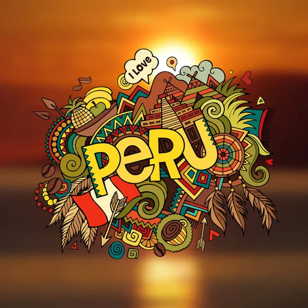Peru Handschrift Doodles Elementen Achtergrond Vectorillustratie — Stockvector