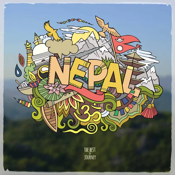 Cartoon Vector Hand Drawn Doodle Nepal Word Illustration Colorful Detailed — Stock Vector