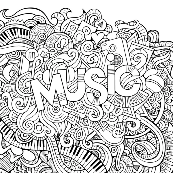 Música Mano Letras Garabatos Elementos Fondo Ilustración Vectorial — Archivo Imágenes Vectoriales