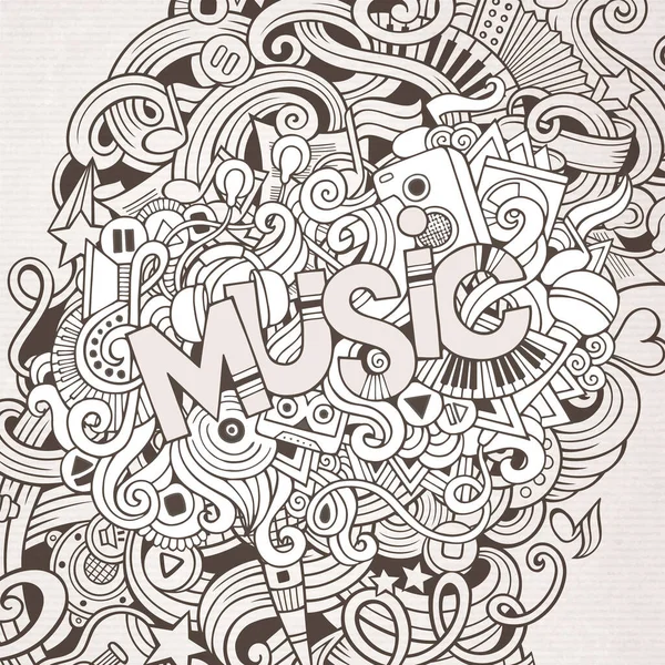 Música Mano Letras Garabatos Elementos Fondo Ilustración Vectorial — Vector de stock