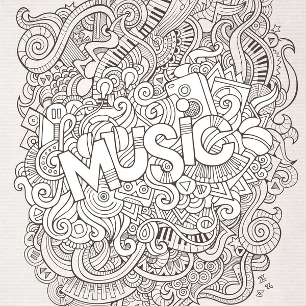 Musique Lettrage Main Éléments Gribouillis Fond Illustration Vectorielle — Image vectorielle