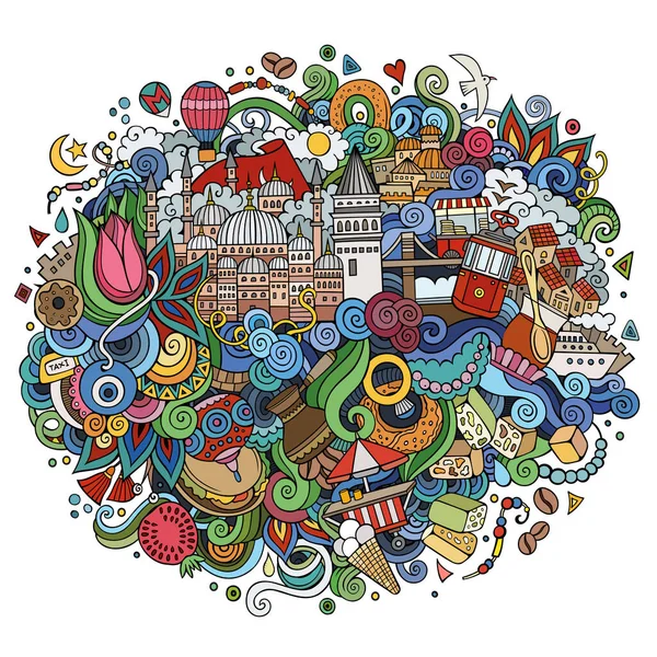 Istanbul Kritzelt Elemente Und Symbole Den Hintergrund Vektor Handgezeichnete Illustration — Stockvektor