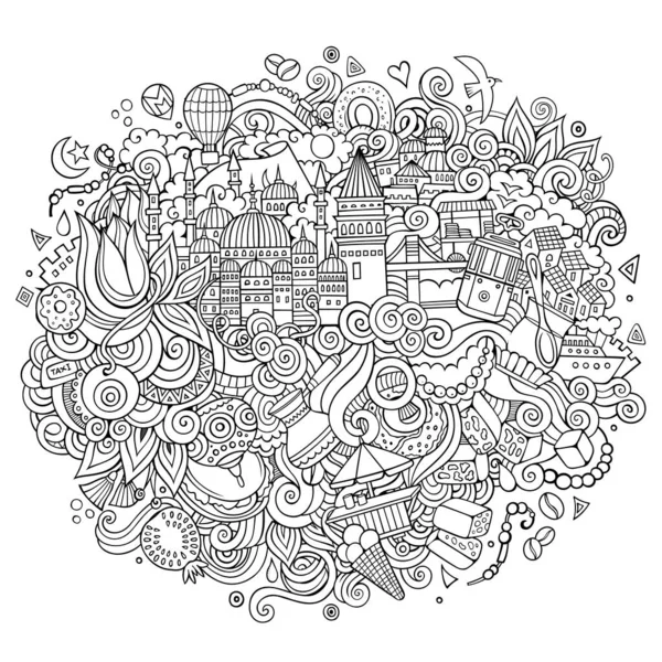 Istanbul Doodles Elements Symbols Background Vector Sketchy Hand Drawn Illustration — Stock Vector