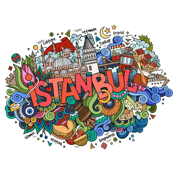 Istanbul Stad Handschrift Doodles Elementen Symbolen Achtergrond Vector Hand Getekend — Stockvector