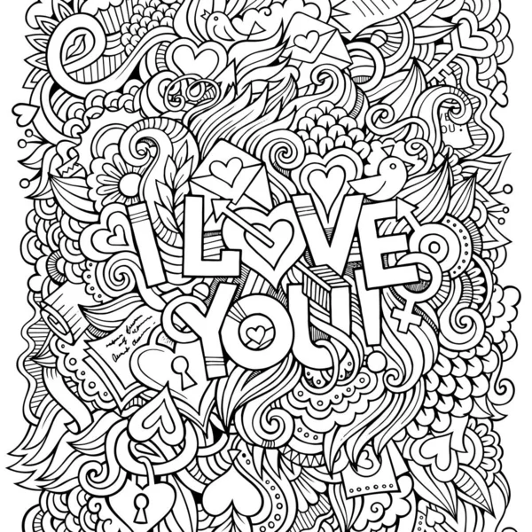 Love Hand Lettering Doodles Elements Background Vector Line Art Illustration — Stock Vector