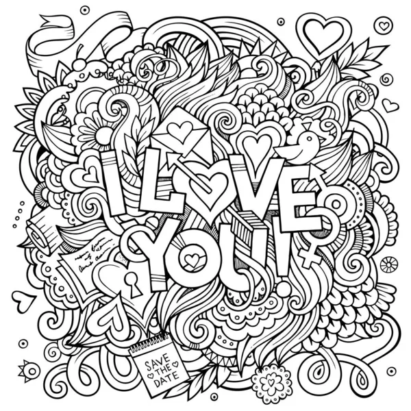 Liefde Handschrift Doodles Elementen Achtergrond Vectorillustratie — Stockvector