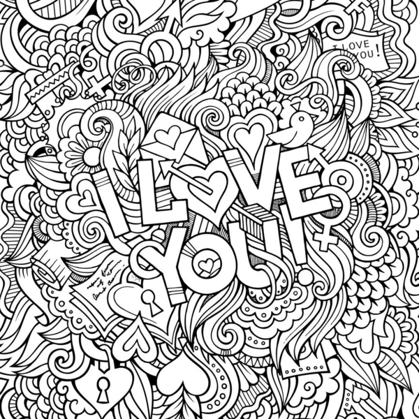 Love Hand Lettering Doodles Elements Background Vector Illustration — Stock Vector