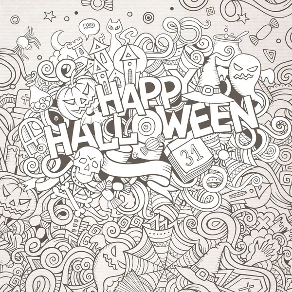 Cartoon Cute Doodles Hand Drawn Happy Halloween Illustration Bright Colors — Stock Vector