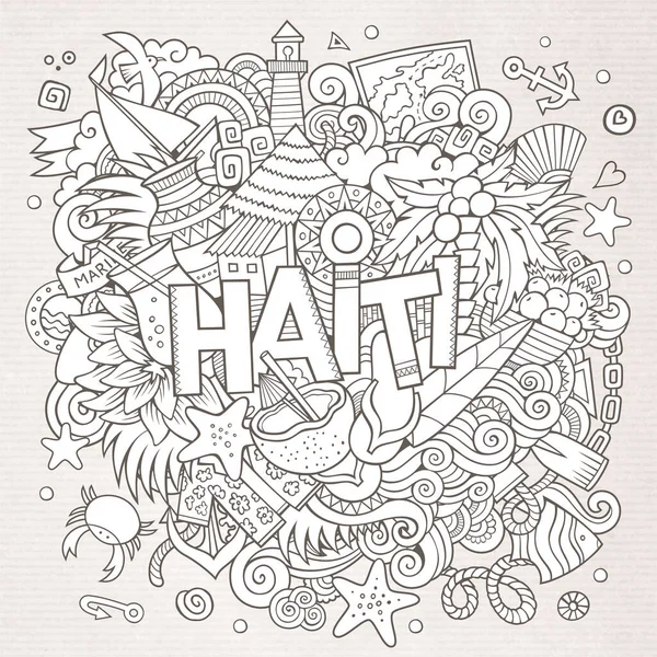 Haïti Handschrift Doodles Elementen Symbolen Achtergrond Vector Hand Getekend Schetsmatige — Stockvector