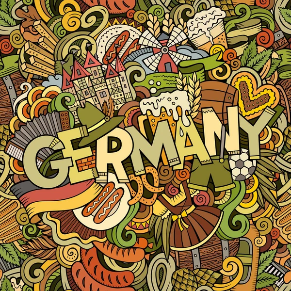 Картон Милий Каракулі Намалював Напис Німеччині Ілюстрована Ілюстрація Темами Deutsche — стоковий вектор