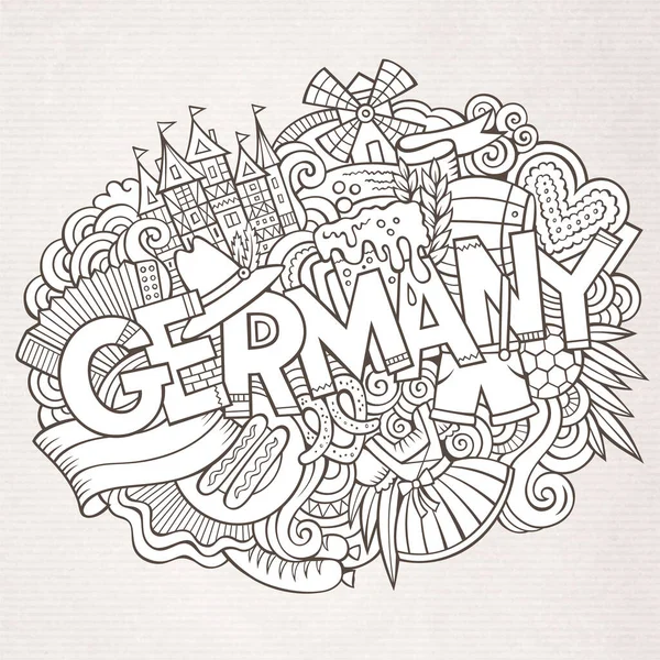 Картон Милий Каракулі Намалював Напис Німеччині Лінійна Ілюстрація Темами Deutsche — стоковий вектор
