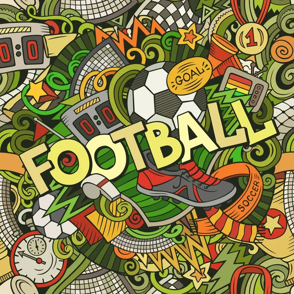 Desenhos Animados Bonito Doodles Mão Desenhada Palavra Futebol Ilustração Colorida — Vetor de Stock