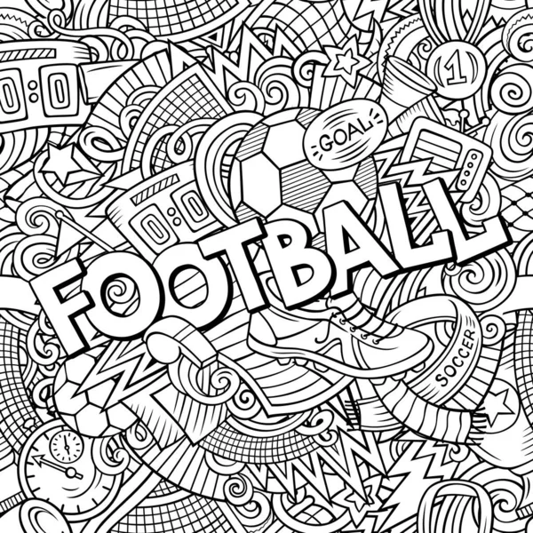 漫画かわいい落書き手描きサッカーの言葉 輪郭のイラスト ラインアートの詳細は オブジェクトの背景がたくさんある 面白いベクターアートワーク — ストックベクタ
