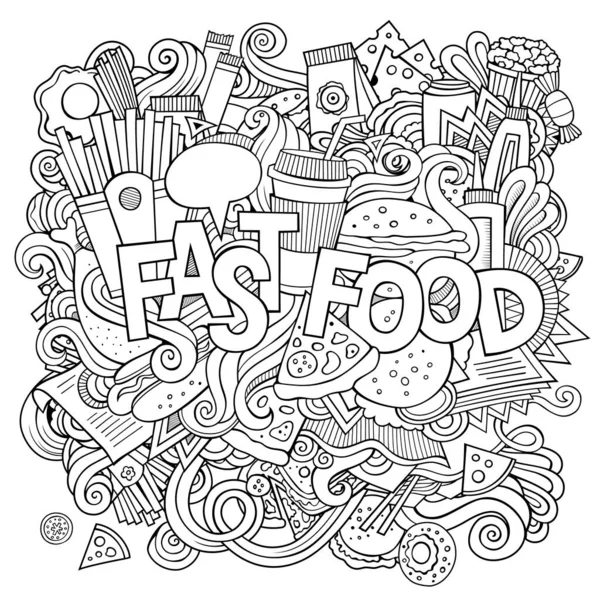 Γράμματα Χέρι Fast Food Και Doodles Στοιχεία Φόντο Εικονογράφηση Διανύσματος — Διανυσματικό Αρχείο