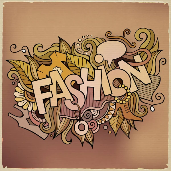 Cartoon Schattige Doodles Met Hand Getekend Fashion Inscriptie Kleurrijke Gedetailleerde — Stockvector