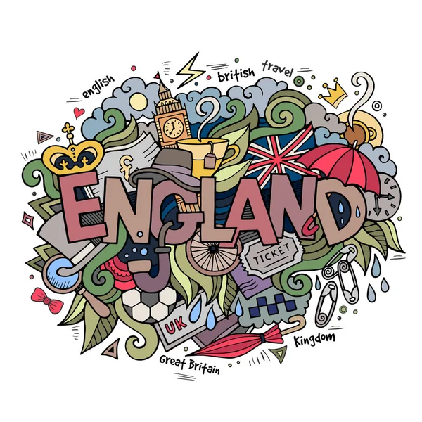 England Hand Lettering Doodles Elements Background Vector Illustration — Stock Vector