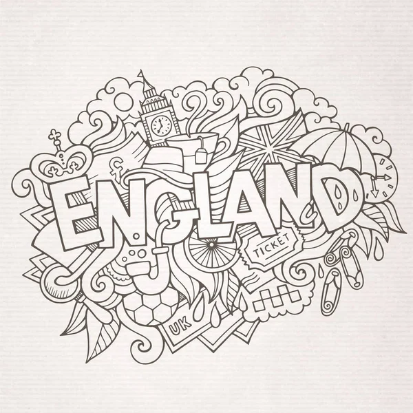 England Hand Lettering Doodles Elements Background Vector Illustration — Stock Vector