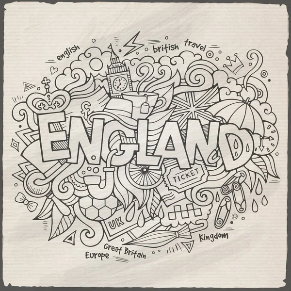 England Hand Lettering Doodles Elements Background Vector Illustration — Stock Vector