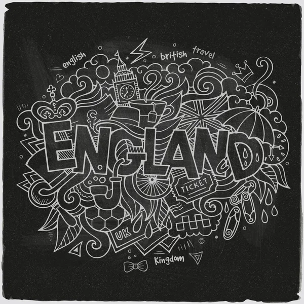 England Hand Lettering Doodles Elements Background Vector Illustration — Stock Vector
