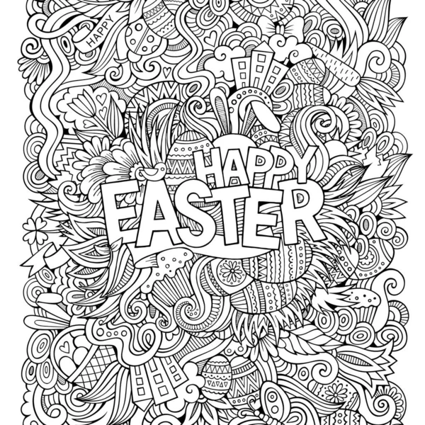 Kreskówka Ręcznie Rysowane Bazgroły Happy Tło Wielkanoc Linia Sztuka Szczegółowa — Wektor stockowy