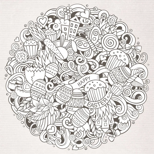 Картонний Вектор Накреслив Ілюстрацію Doodle Happy Easter Лінійне Мистецтво Круглий — стоковий вектор