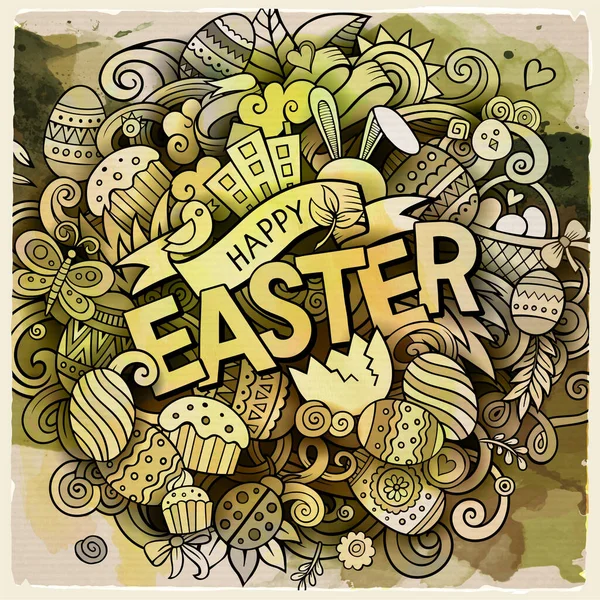 Kreslený Vektorový Ručně Kreslený Obrázek Veselé Velikonoce Akvarel Detailní Pozadí — Stockový vektor