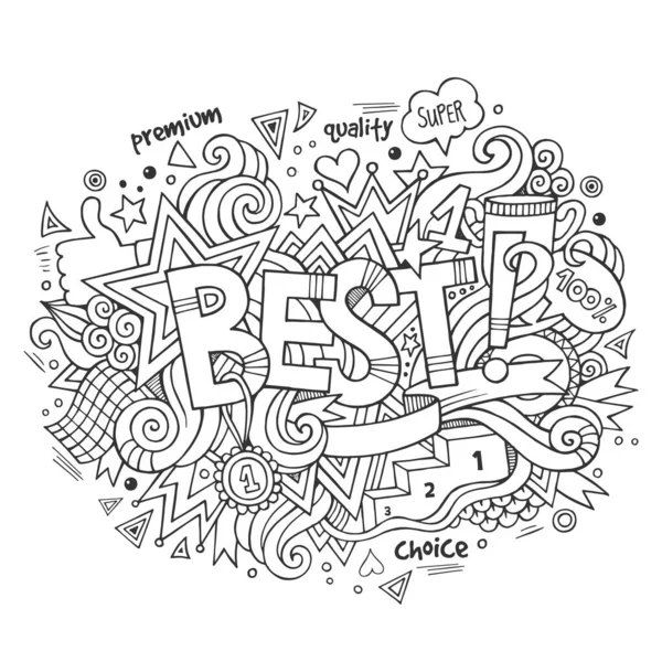 Melhor Lettering Mão Rabiscos Elementos Fundo Ilustração Vetorial — Vetor de Stock