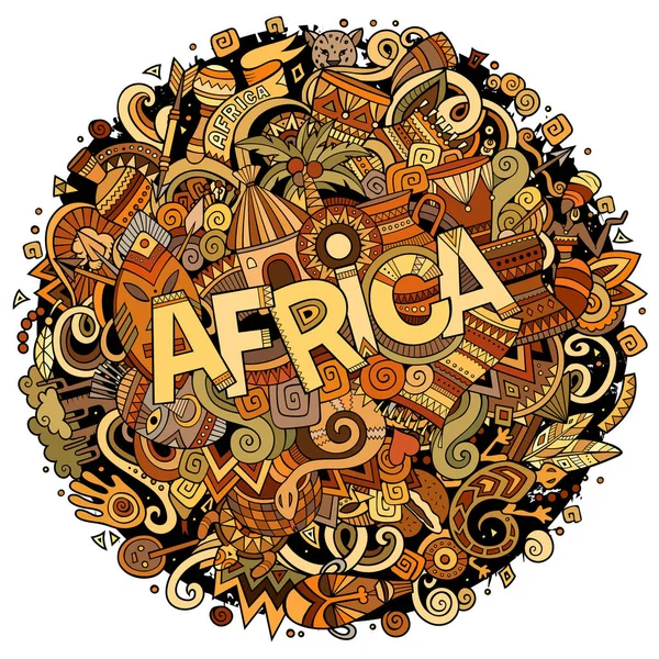 Cartoon Cute Doodles Hand Drawn Africa Inscription Illustration African Theme — Stock Vector