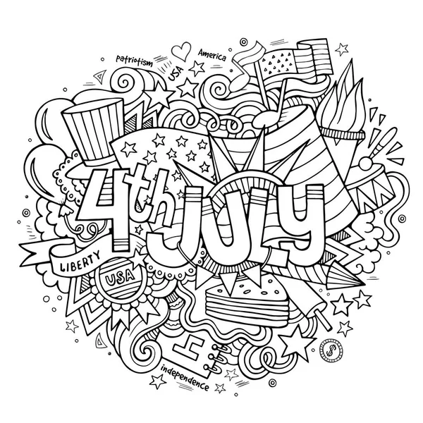 7月4日独立日 手写字母和涂鸦元素背景 矢量说明 — 图库矢量图片