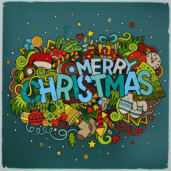 Feliz Navidad Letras Mano Doodles Elementos Fondo Vector Ilustración Colorida — Archivo Imágenes Vectoriales