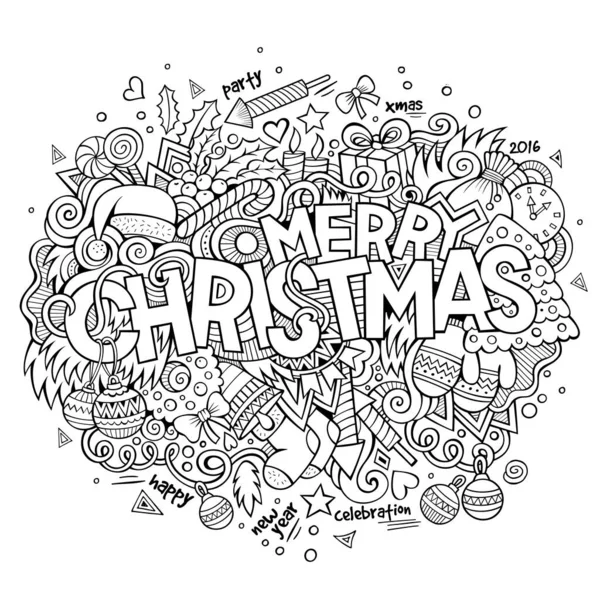 Feliz Navidad Letras Mano Doodles Elementos Fondo Ilustración Vectorial Incompleta — Archivo Imágenes Vectoriales