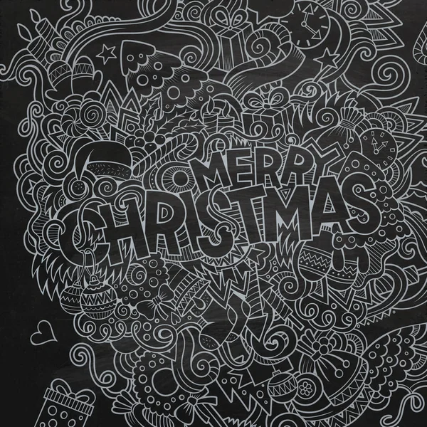 Merry Christmas Hand Lettering Doodles Elements Background Vector Chalkboard Illustration — Stock Vector