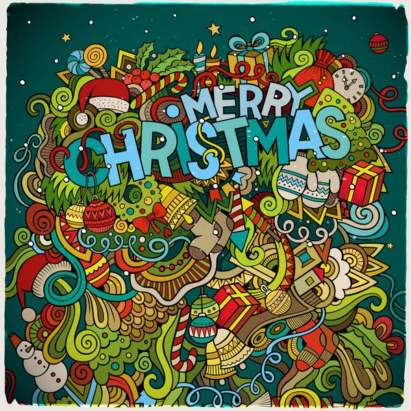 Feliz Navidad Letras Mano Doodles Elementos Fondo Vector Ilustración Colorida — Archivo Imágenes Vectoriales