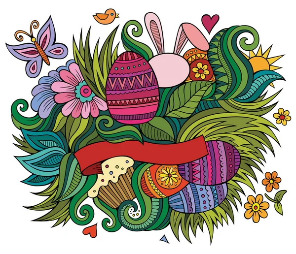Wielkanoc Ręcznie Rysowane Bazgroły Ilustracji Zabawny Świąteczny Projekt Twórcze Tło — Wektor stockowy