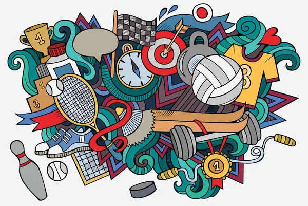 Sport Ręcznie Rysowane Kreskówki Doodles Ilustracji Zabawny Projekt Twórcze Tło — Wektor stockowy