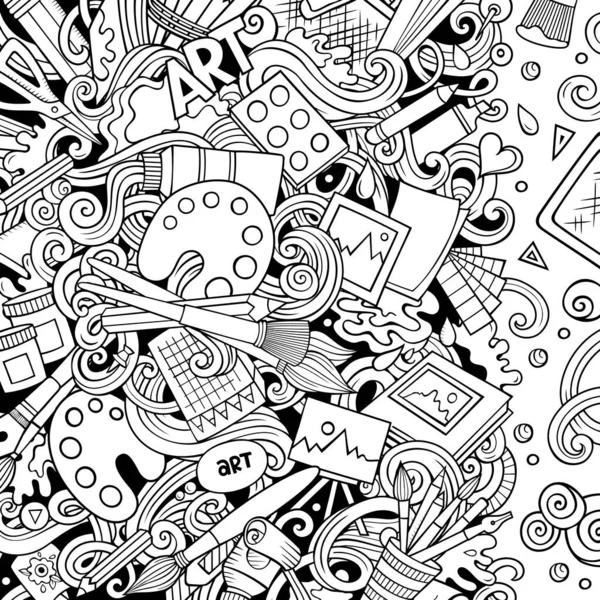 Cartoon Raster Doodles Kunstkaart Line Art Gedetailleerd Met Veel Objecten — Stockfoto