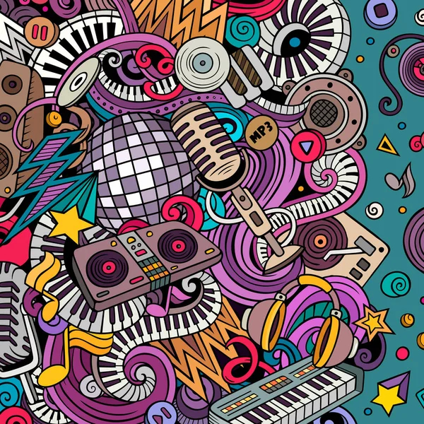 Cartoon Raster Doodles Disco Music Frame Colorful Detailed Lots Objects — Stock Photo, Image