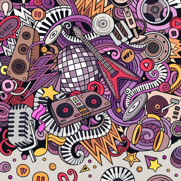 Cartoon Raster Doodles Disco Musik Rahmen Bunt Detailliert Mit Vielen — Stockfoto