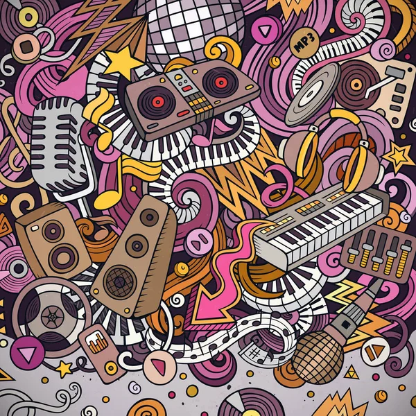 Cartoon Raster Doodles Marco Música Disco Colorido Detallado Con Muchos — Foto de Stock