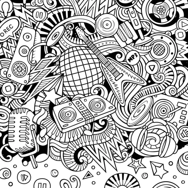 Cartoon Rastrové Čmáranice Disco Hudební Rám Line Art Detailní Spoustou — Stock fotografie