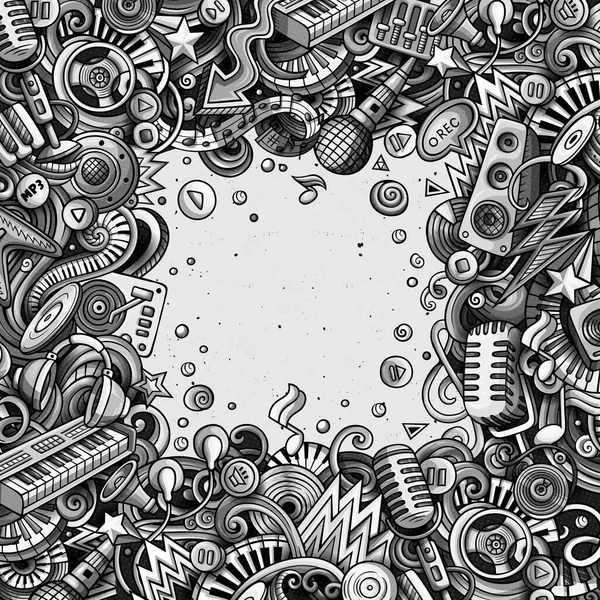 Cartoon Raster Doodles Disco Music Frame Monochrome Detailed Lots Objects — Stock Photo, Image