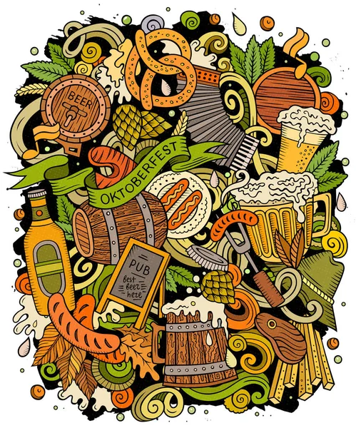 Cartoon Raster Doodles Beer Fest Illustration Barevné Detailní Spoustou Objektů — Stock fotografie