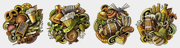 Bierfest Cartoon Raster Doodle Designs Gesetzt Bunte Detailkompositionen Mit Vielen — Stockfoto