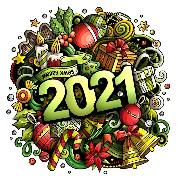 2021 Ručně Kreslené Čmáranice Ilustrace Novoroční Objekty Prvky Návrhu Plakátů — Stock fotografie