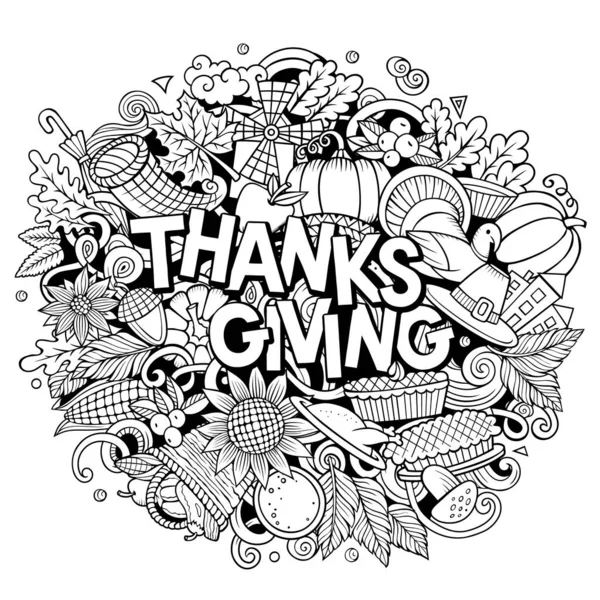 Happy Thanksgiving Mão Desenhada Desenho Animado Doodles Ilustração Feriado Objetos — Fotografia de Stock