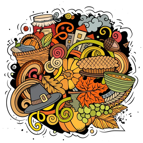 Thanksgiving Handgezeichnete Cartoon Doodles Illustration Lustiges Urlaubsdesign Kreative Kunst Raster — Stockfoto