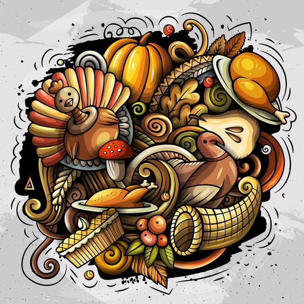 Thanksgiving Handritade Tecknade Klotter Illustration Rolig Semesterdesign Kreativ Konst Raster — Stockfoto