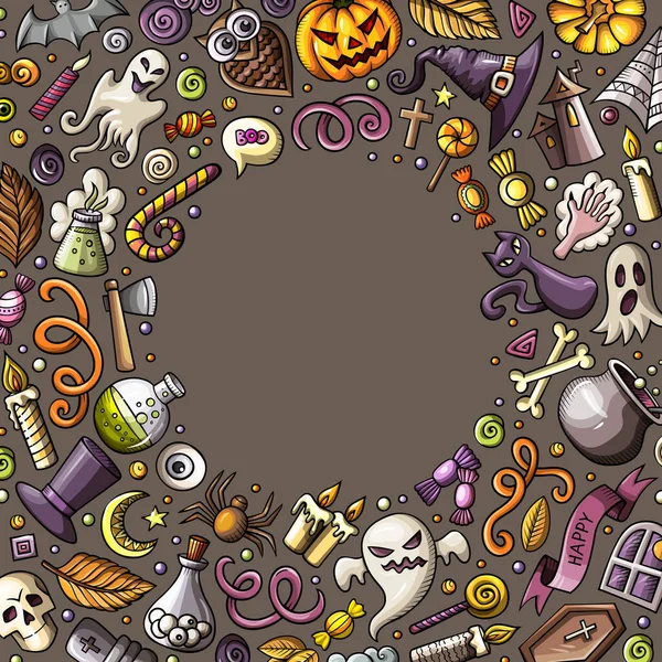 Cartoon Digital Doodles Happy Halloween Frame Card Design Barevné Detaily — Stock fotografie