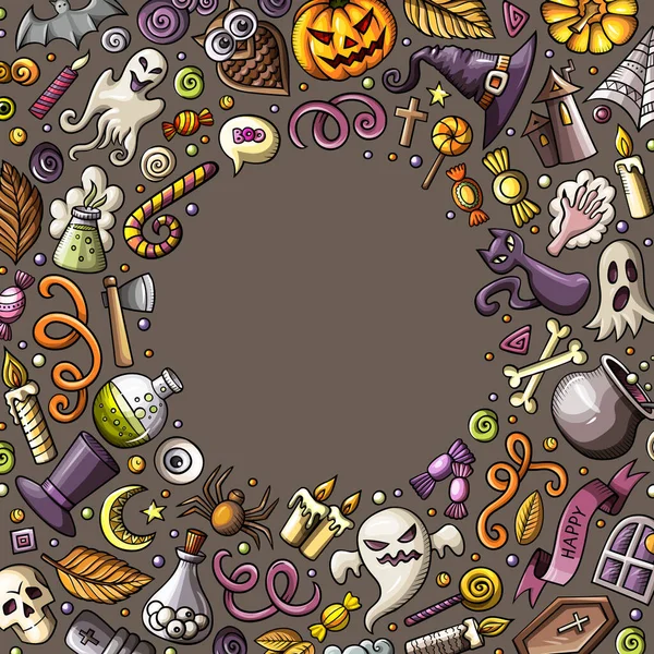 Dessin Animé Numérique Gribouillis Happy Halloween Frame Card Design Coloré — Photo