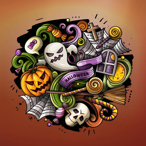 Cartoon Digitale Doodles Gelukkige Halloween Illustratie Kleurrijk Gedetailleerd Met Veel — Stockfoto